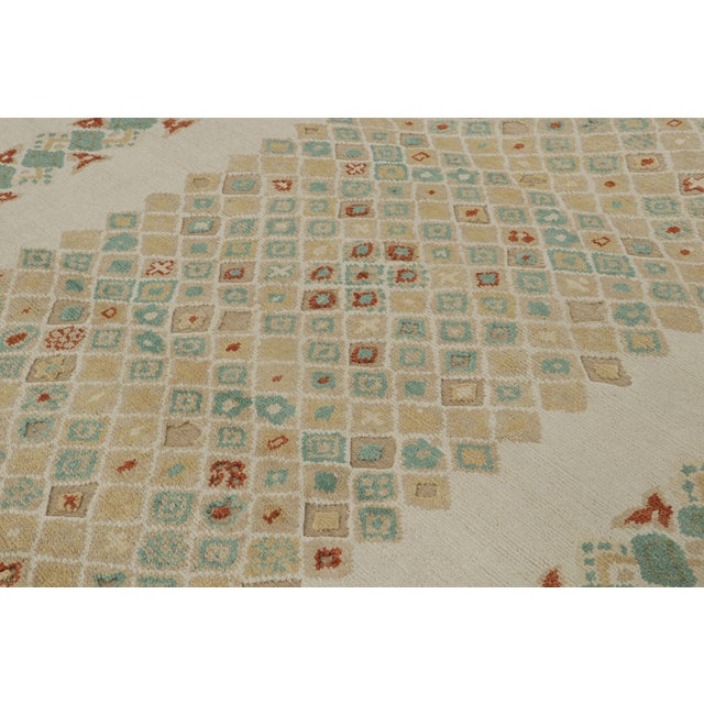 Rug & Kilim Rug & Kilim’s French Art Deco Style Rug in Beige-Brown & Blue Geometric Patterns For Sale - Image 4 of 7