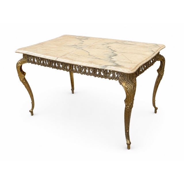 Cream Louis XV Gilt Bronze Coffee Table with White Marble Top, 1970s For Sale - Image 8 of 8