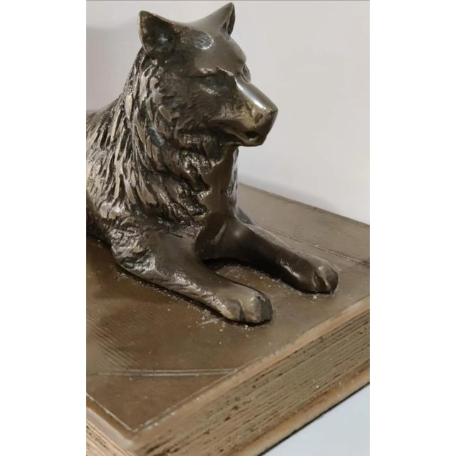 Sand Vintage Sculpture ~ Bronze Wolf Lying on Top of a Book For Sale - Image 8 of 12