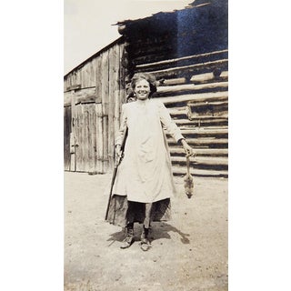Vintage Pioneer Girl Sharpshooter Snapshot Hunter Pack Rat Log Cabin For Sale