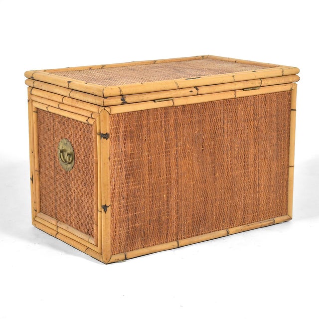 Wood 1970s Rattan and Cane Chest with Brass Hardware For Sale - Image 7 of 11
