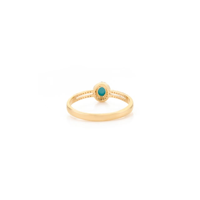 Metal 14k Yellow Gold Diamond Turquoise Women's Engagement Ring Size 6 For Sale - Image 7 of 10