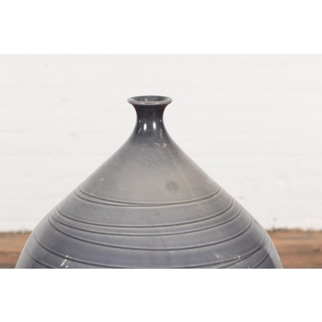 Late 20th Century Prem Collection Hand Crafted Artisan Vase with Narrow Mouth and Blue Grey Glaze For Sale - Image 5 of 12