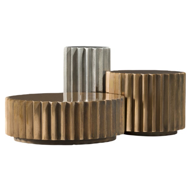 Doris Cast Bronze & Aluminum Multifaceted Coffee Table Set from Fred & Juul, Set of 3 For Sale