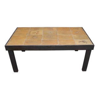 Vintage French Coffee Table with Ceramic Top by Roger Capron, 1970s For Sale