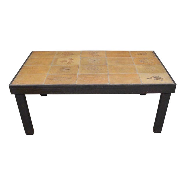 Vintage French Coffee Table with Ceramic Top by Roger Capron, 1970s For Sale