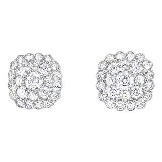 14K White Gold Pave Diamond Stud Earrings Estate For Sale