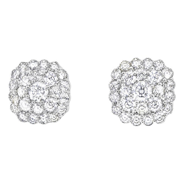 14K White Gold Pave Diamond Stud Earrings Estate For Sale