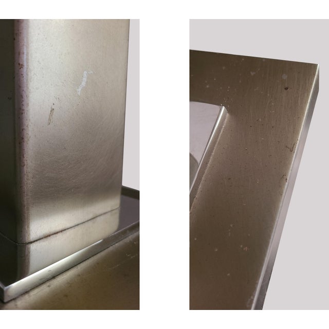 Restored Pair of Formidable Steel Table "Arquitectura" Table Lamps With Original Finials by Sergio Orozco for Brueton For Sale - Image 12 of 12