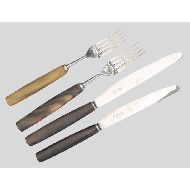 Metal Vintage English Polished Natural Horn Cutlery, Service for 12 For Sale - Image 7 of 11
