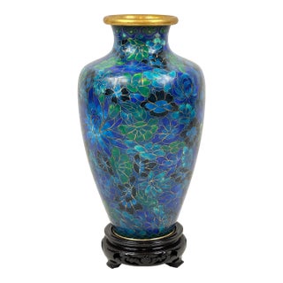 Vintage Cloisonné Vase on Stand For Sale