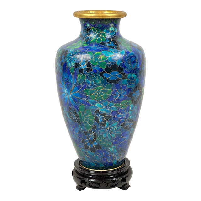 Vintage Cloisonné Vase on Stand For Sale
