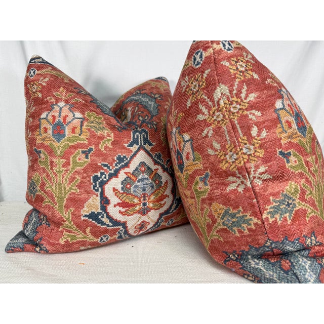 Transitional Colefax & Fowler "Floriana" in Red 22" Pillows-a Pair For Sale - Image 3 of 3