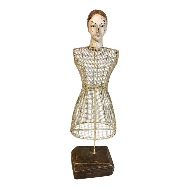 1960s Vintage French Boho Chic Tabletop Tole Mesh Tabletop Mannequin Sculpture For Sale