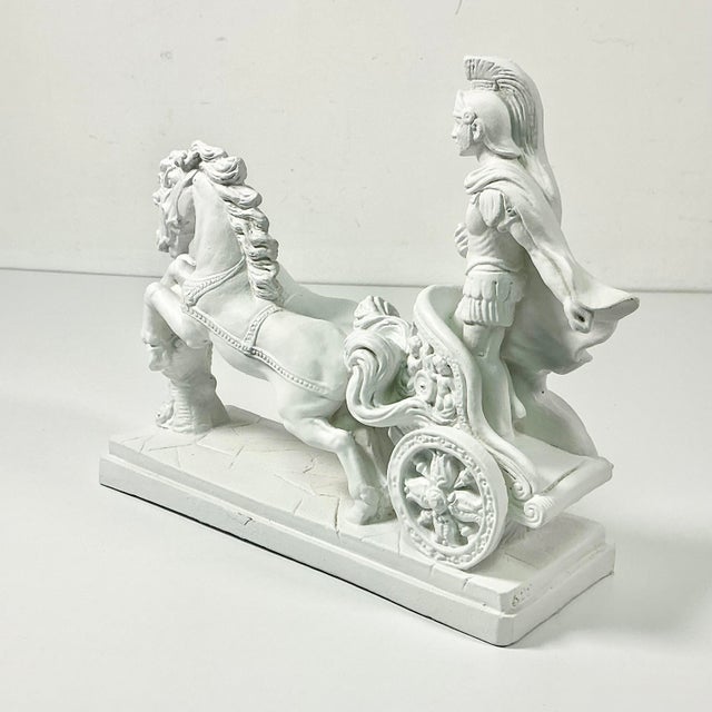 1970s Vintage Roman Empire Hellenistic Charioteer and Two Horse Chariot Plaster Sculpture. For Sale - Image 13 of 13