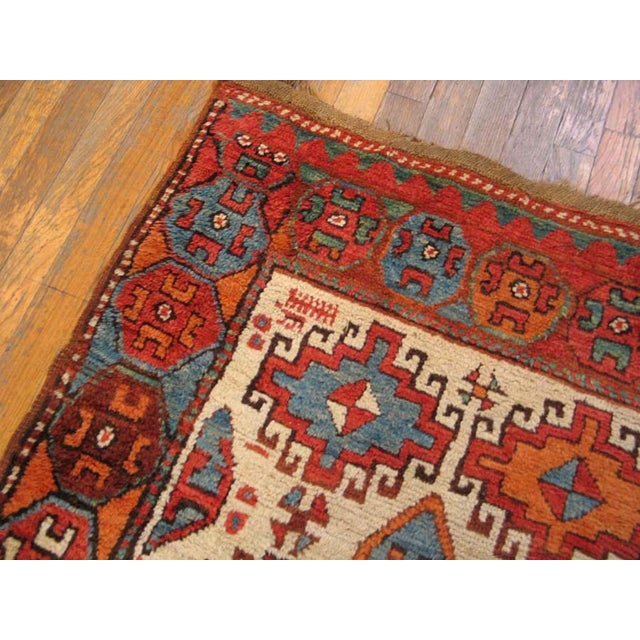 Mid 19th Century 1850s Ivory Geometric Tribal Antique n.w. Persian Rug 3'10" X 9'4" Handmade Wool Carpet For Sale - Image 5 of 10