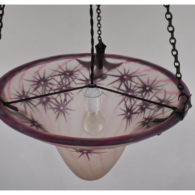French Art Deco Pendant Light by Le Verre Francais Schneider - 1925 Cameo Chandelier France For Sale - Image 11 of 12
