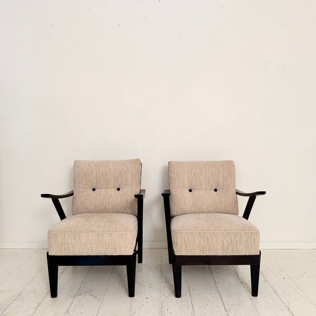 Mid-Century Modern Lounge Chairs with Black Wooden Frame, 1950s, Set of 2 For Sale - Image 4 of 18