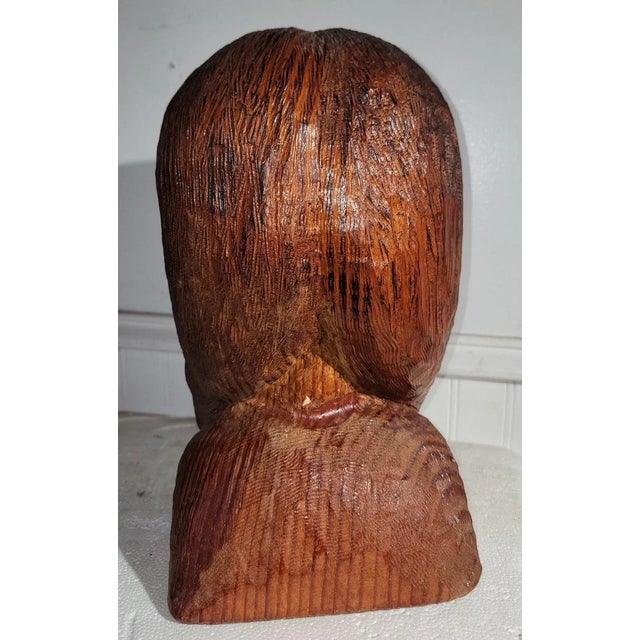 Rustic Hand Carved & Painted Native American Head For Sale - Image 3 of 5
