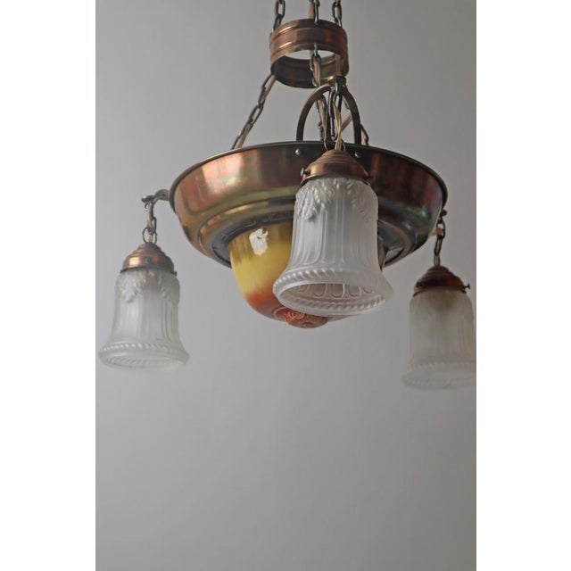 Danish Art Nouveau Chandelier in Brass, Copper and Ceramic, 1910s For Sale - Image 17 of 18