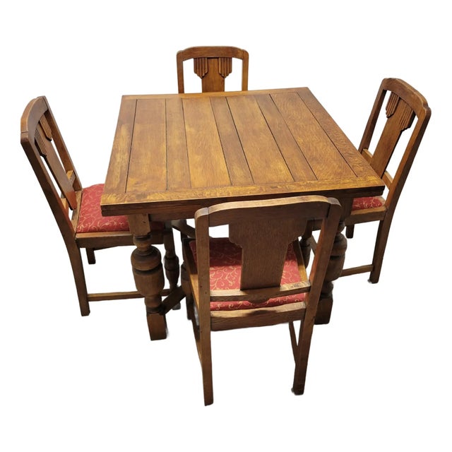 Set of 4 Antique English Oak Dining Chairs With Geometric Backs, Circa 1920s For Sale In Raleigh - Image 6 of 6