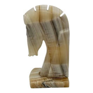 1970s Banded Calcite Carved Horse Head Bookend in Pink Uv Reactive Glow For Sale