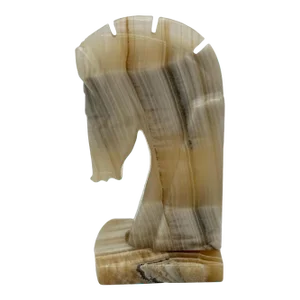 1970s Banded Calcite Carved Horse Head Bookend in Pink Uv Reactive Glow