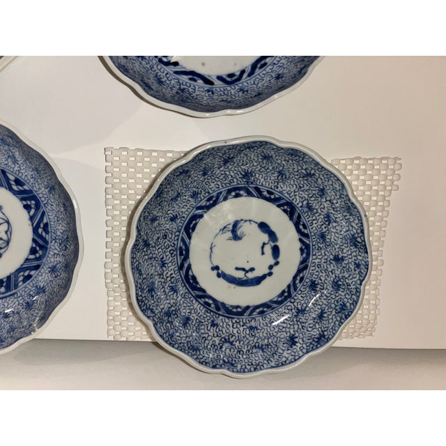 Antique Blue and White Bowls - Collection of 12 - Scalloped Edge -End Edo or Beginning Meiji Period For Sale - Image 6 of 18