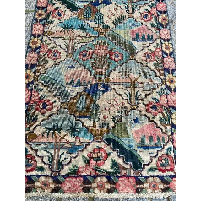 Very beautiful Mid-Century Mahal rug with a garden design and beautiful colors, entirely hand knotted with wool velvet on...