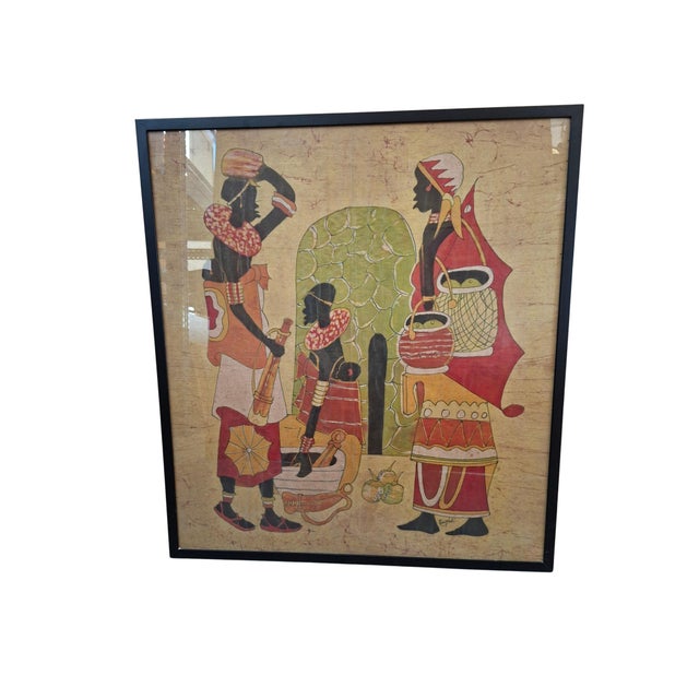 Hamidi, Figurative Scene, 1970, Batik Painting on Fabric For Sale - Image 9 of 9