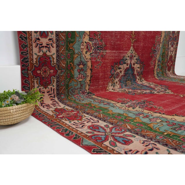 1970s Vintage Persian Handmade Wool 10x13 Red Area Rug For Sale In San Francisco - Image 6 of 11