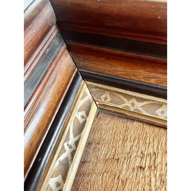 Antique Deep Dark Wood Picture Frame With Gold Detail, Wood Back 12x14” For Sale - Image 4 of 13