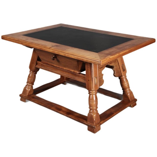 Late 19th Century Antique Slate Table in Cherry Wood, 1880 For Sale - Image 5 of 12