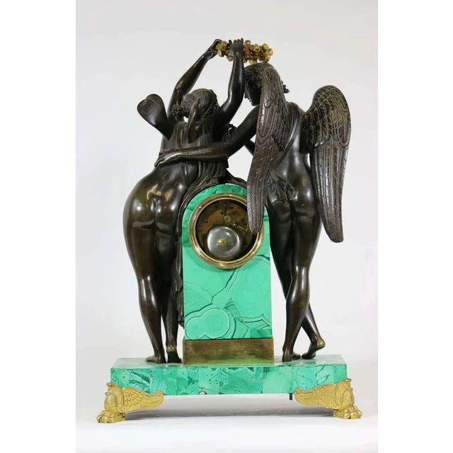 Early 19th Century Circa 1828 Tycoon's Russian Empire French Movement Gilt Bronze Malachite Clock For Sale - Image 5 of 8