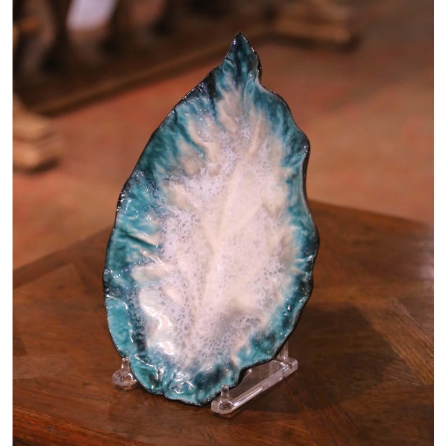 Mid 20th Century Mid 20th Century French Pol Chambost Vallauris Leaf Form Ceramic Vide-Poche For Sale - Image 5 of 7