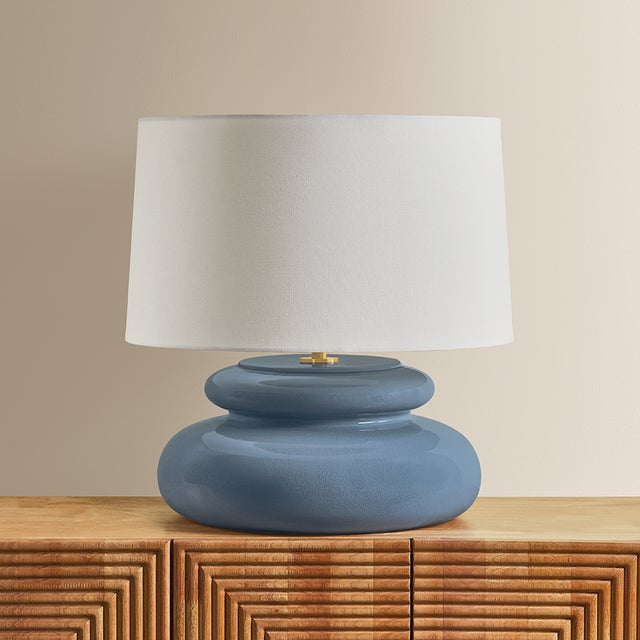 Contemporary Mitzi Pia 19.5 in. 1 Light Table Lamp in Aged Brass and Ceramic Chateau Crackle Finish For Sale - Image 3 of 10