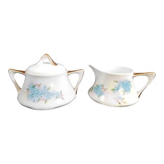1960s Z S & Co Blue Floral Sugar Bowl and Creamer Set For Sale