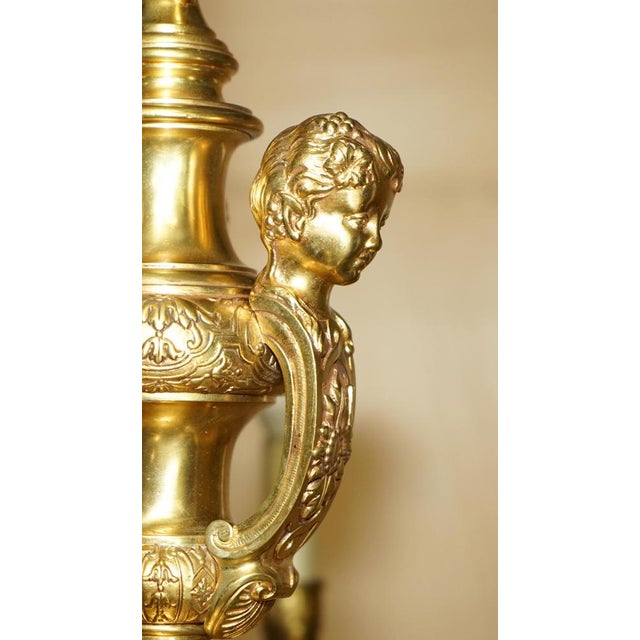 Antique French Rococo Gold Gilt Brass Eight-Branch Cherub Chandelier, 1900s For Sale - Image 15 of 18