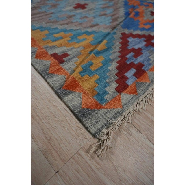 2020s 5x8 Multicolor Flat Weave Wool Diamond Cross Geometric Modern Carpet Rug For Sale - Image 5 of 6