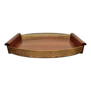 Large Scale Mahogany Serving Tray With Gallery For Sale