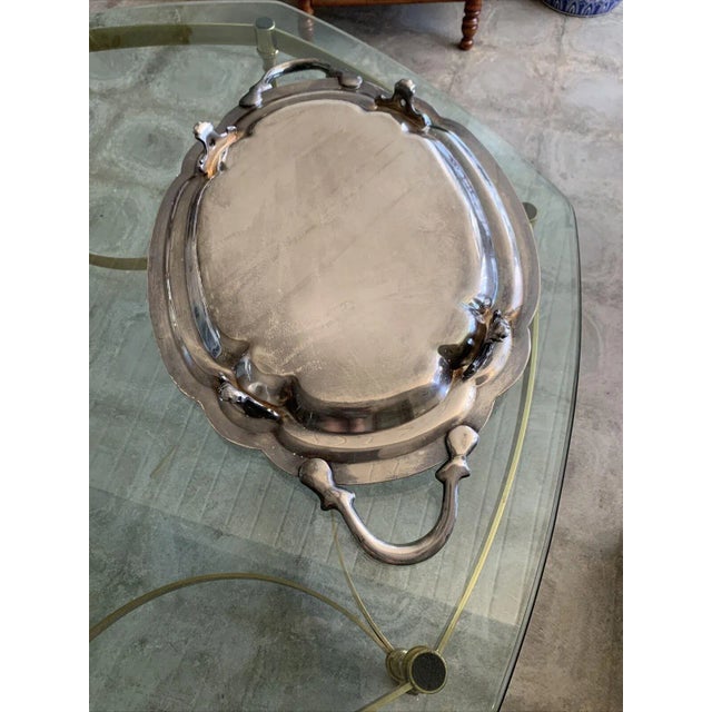 Antique Silver on Copper Scalloped Oval Serving Tray For Sale - Image 4 of 13
