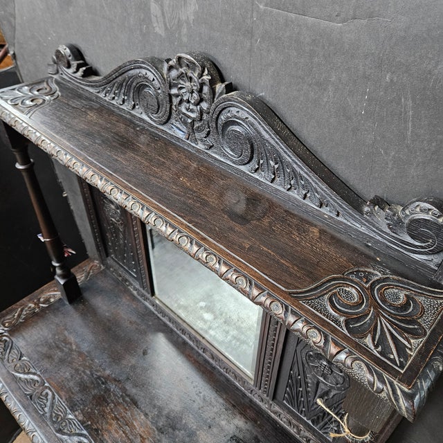 Late 19th Century Carved Oak Victorian Hall Table With Mirror and Column Supports For Sale - Image 13 of 18