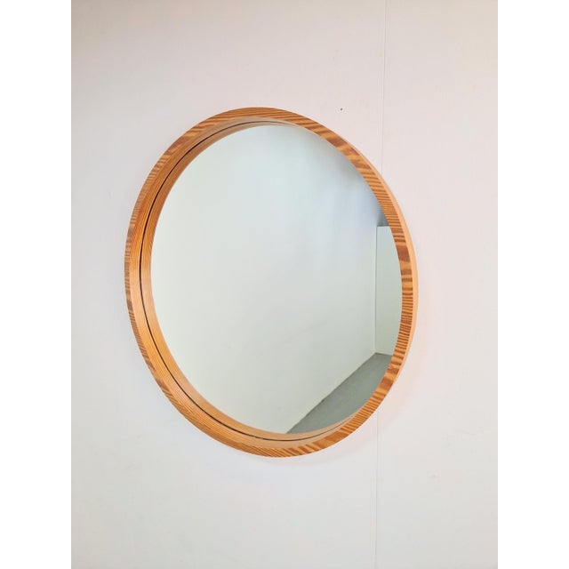 Large Mid-Century Round Pine Mirror, Denmark, 1960s For Sale - Image 4 of 11
