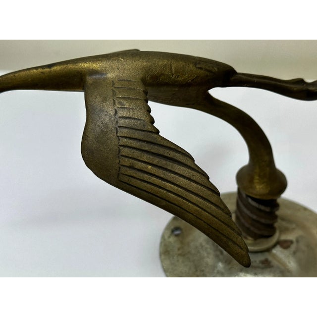 Metal 1930s Art Deco British Brass Flying Stork Bird Car Mascot Figurine For Sale - Image 7 of 11