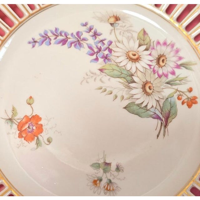 Antique Bavarian Reticulated Porcelain Floral Cabinet Plate For Sale - Image 4 of 10