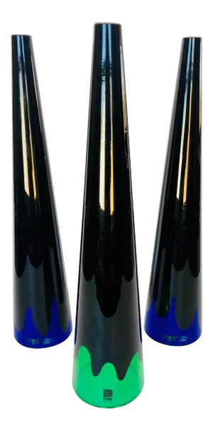 Vintage Vetri Murano Green Blue Glass Cone Sculptures- Set of Three