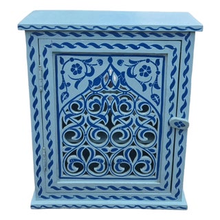 Hand Painted Mediterranean Medicine Cabinet / Wall Shelf / Turquoise and Blue Zouak For Sale