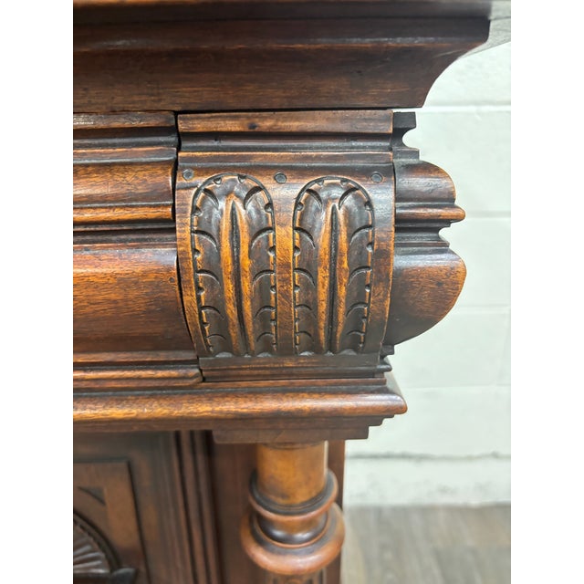 Antique Late 1800s French Renaissance Revival Walnut Step Back Bookcase Cabinet For Sale - Image 17 of 17