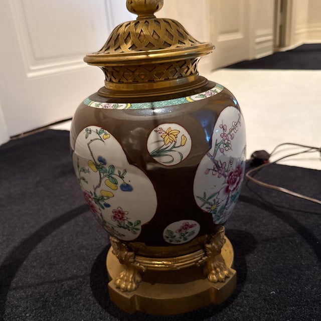 Chinese 18th Century Chinese Porcelain Lamp Mounted in Gilded Bronze. Impeccable Condition
