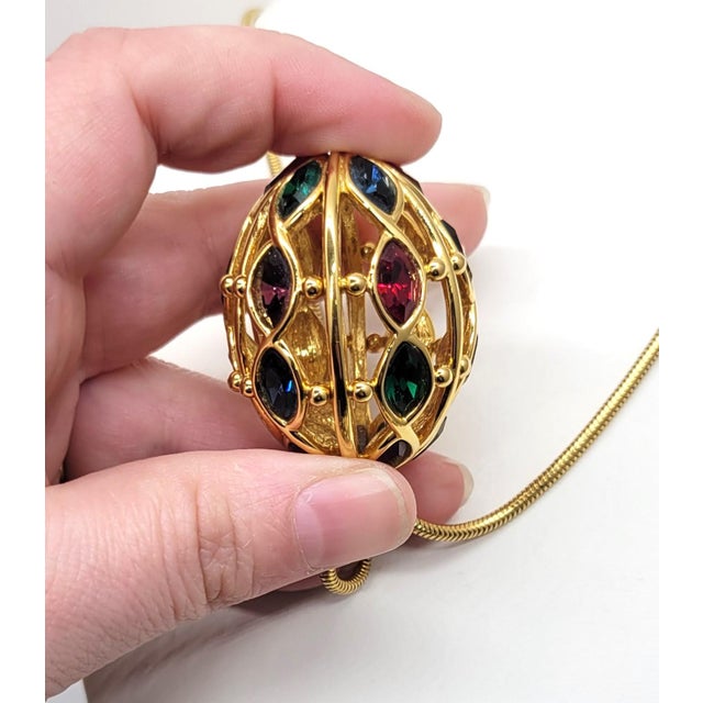 Vintage Signed Napier Goldtone Jewel Tone Rhinestones Pendant Necklace For Sale - Image 9 of 10